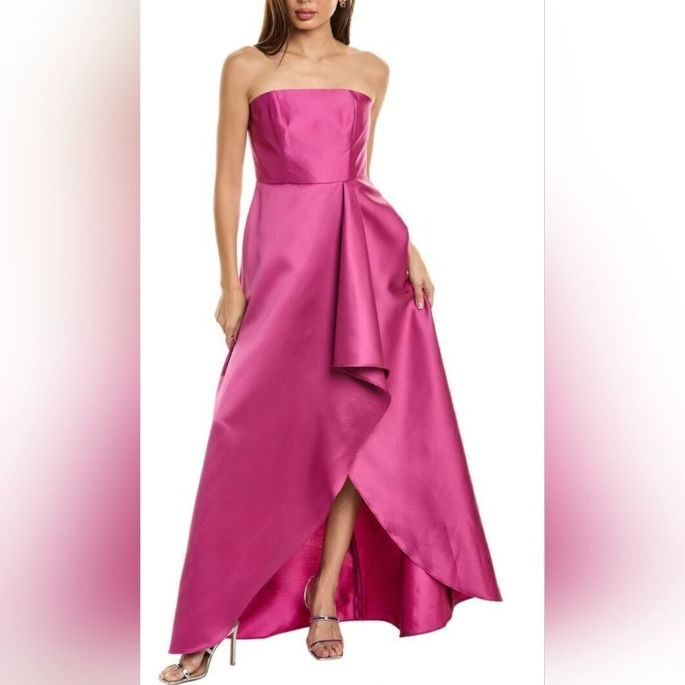Alfred Sung Strapless Gown W/ Draped Front Slit And Pockets NWT Size 8 Hot Pink
